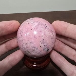 0.7 lbs Pink Rhodonite Crystal Sphere 55 mm